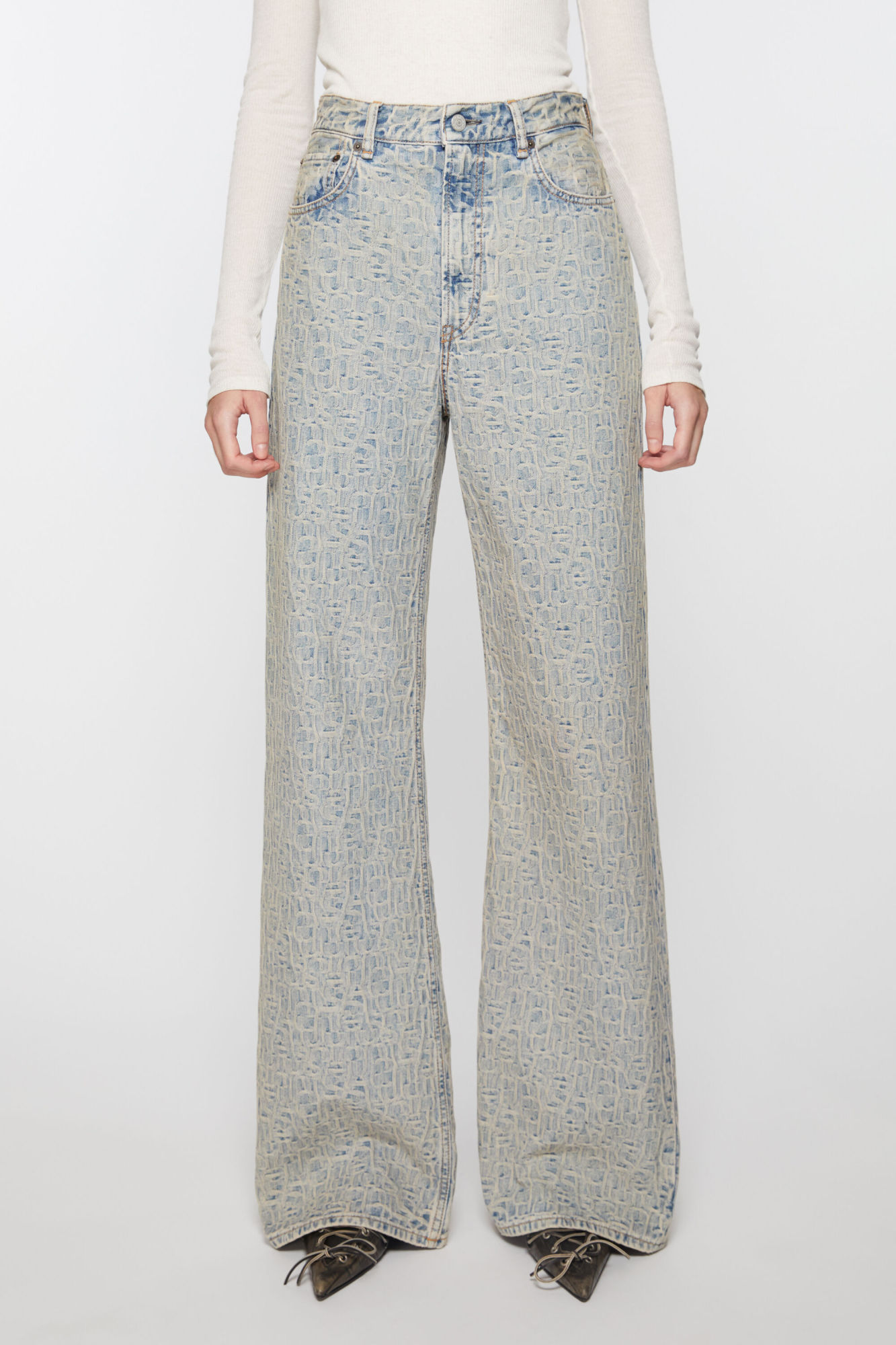 Acne Studios Monogram Jacquard High-rise Wide-leg Jeans In Gray