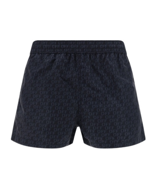 Off-white Swimming Trunks With All-over Logo In Black