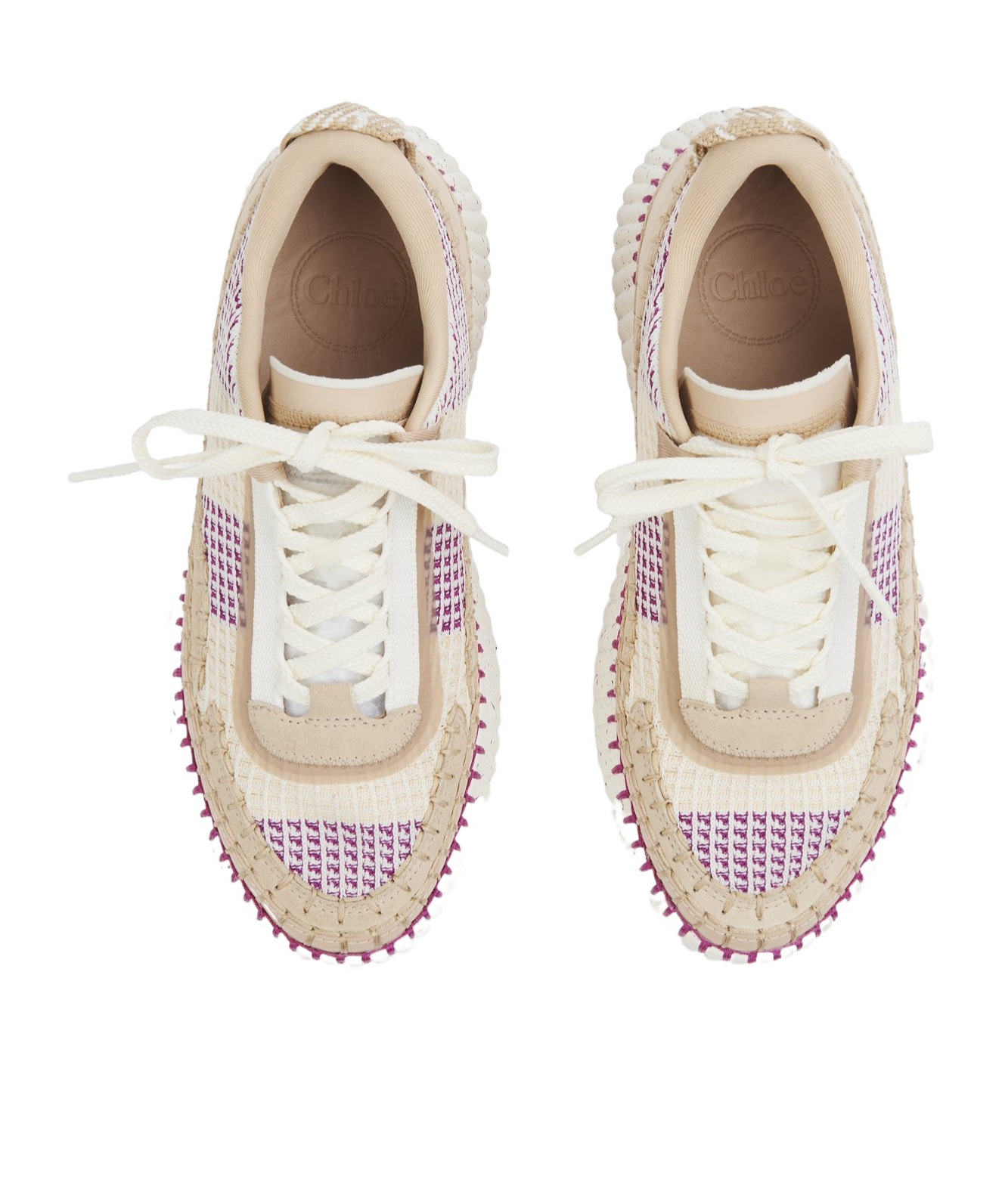 Shop Chloé Nama Knitted Sneakers In White