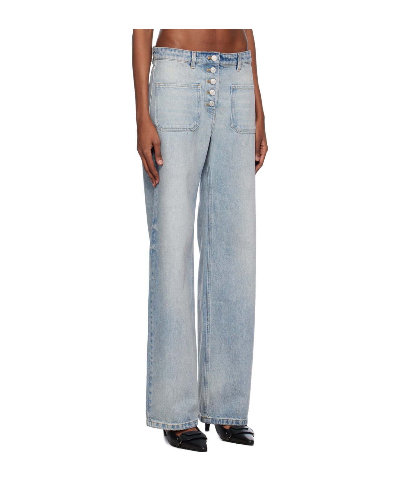 Courrèges Straight Bootcut Low-rise Denim Trousers In Gray