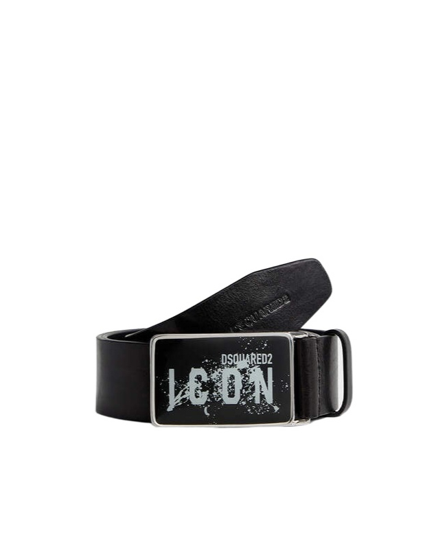 Dsquared2 Icon Leather Buckle Belt In Black