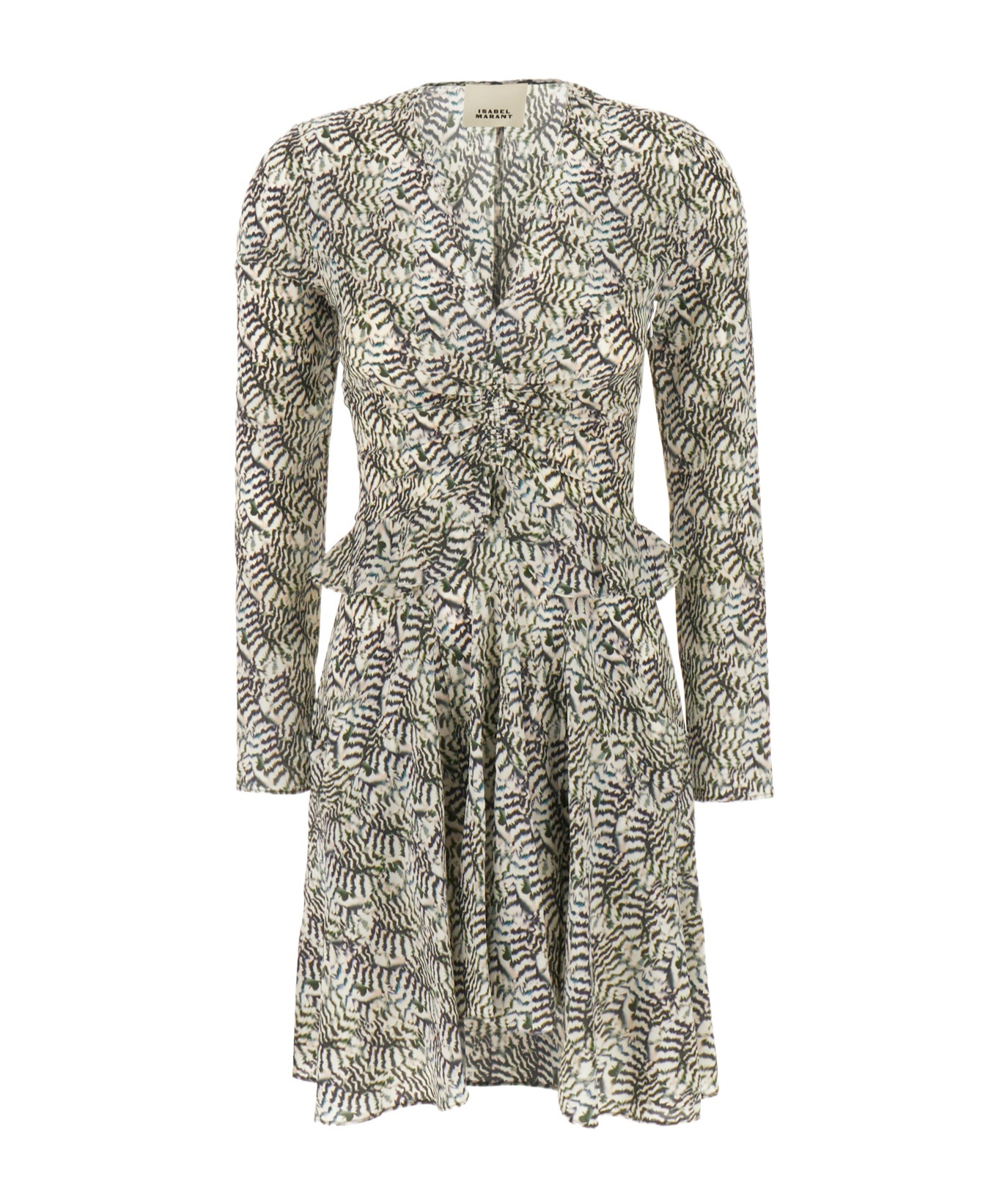Isabel Marant Unique Print Stretch Silk Dress In Gray