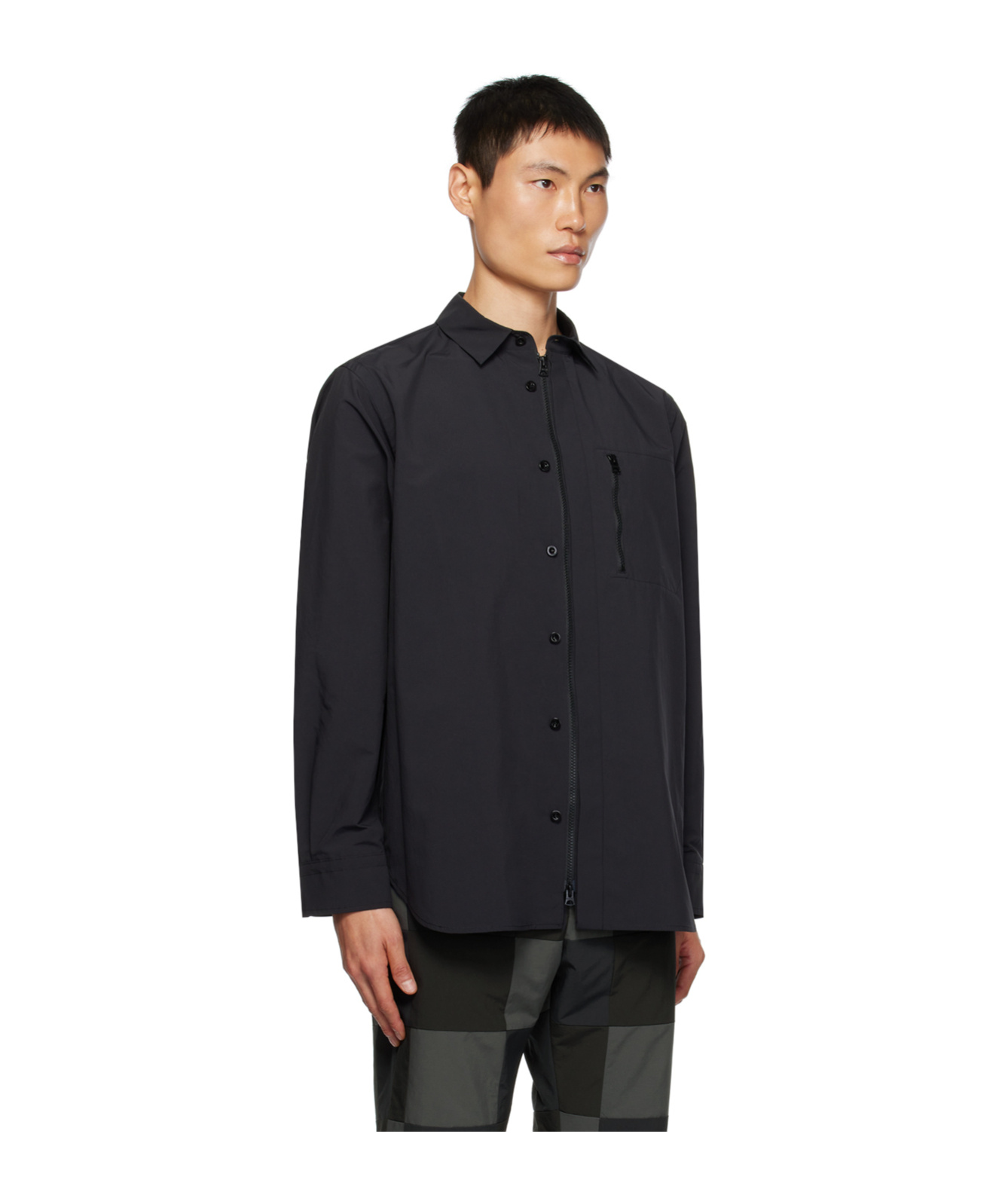Sacai Matte Long-sleeved Zipper Shirt In Black