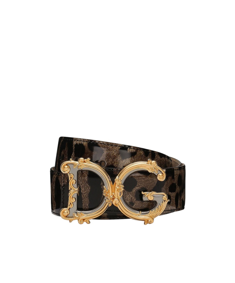 Dolce & Gabbana Logo-plaque Leopard-print Belt In Black