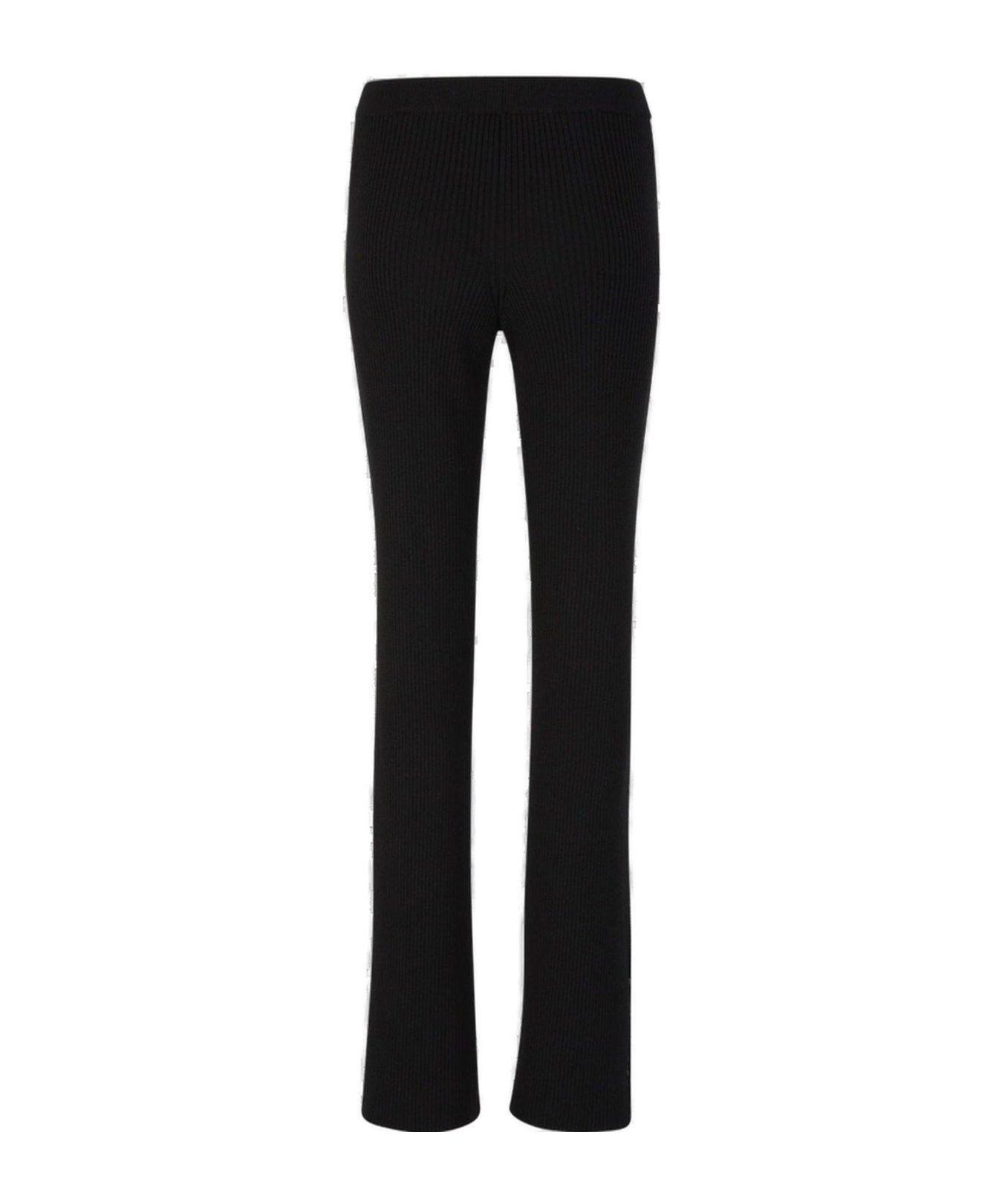 Off-white Side-stripe Ribbed Flared Trousers In Black