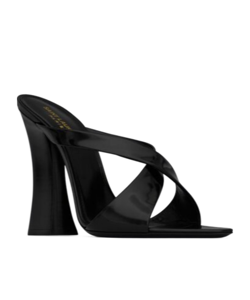 Saint Laurent Eva Mules In Glazed Leather In Black