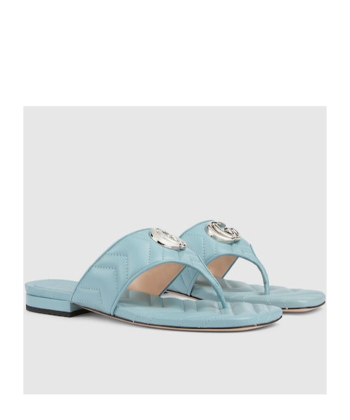 Gucci Double G-clip Toe Slippers In Blue