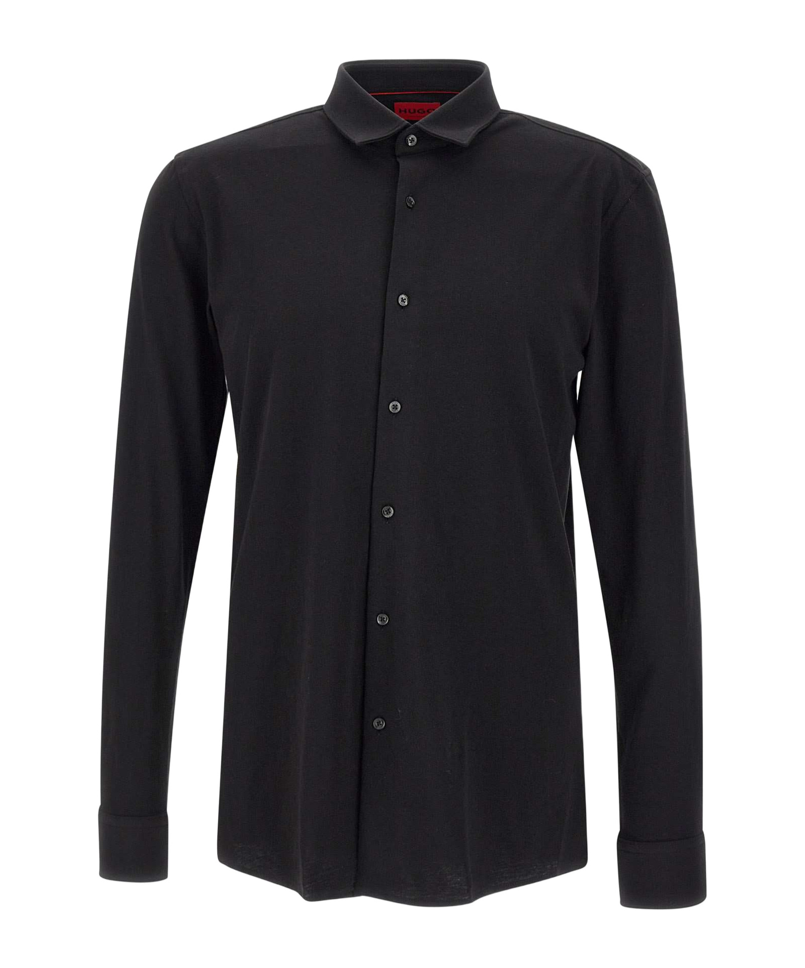 Hugo Boss Slim-fit Shirt In Stretch-cotton Satin With Piping In Black