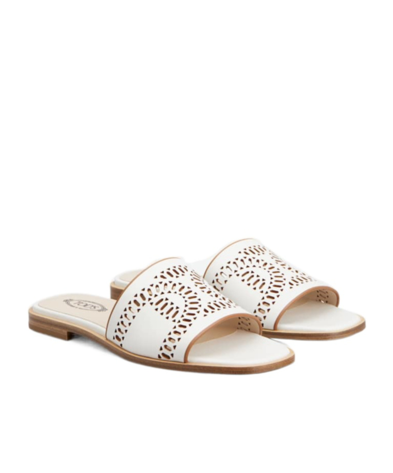 Tod's Laser-cut Leather Sandals In White