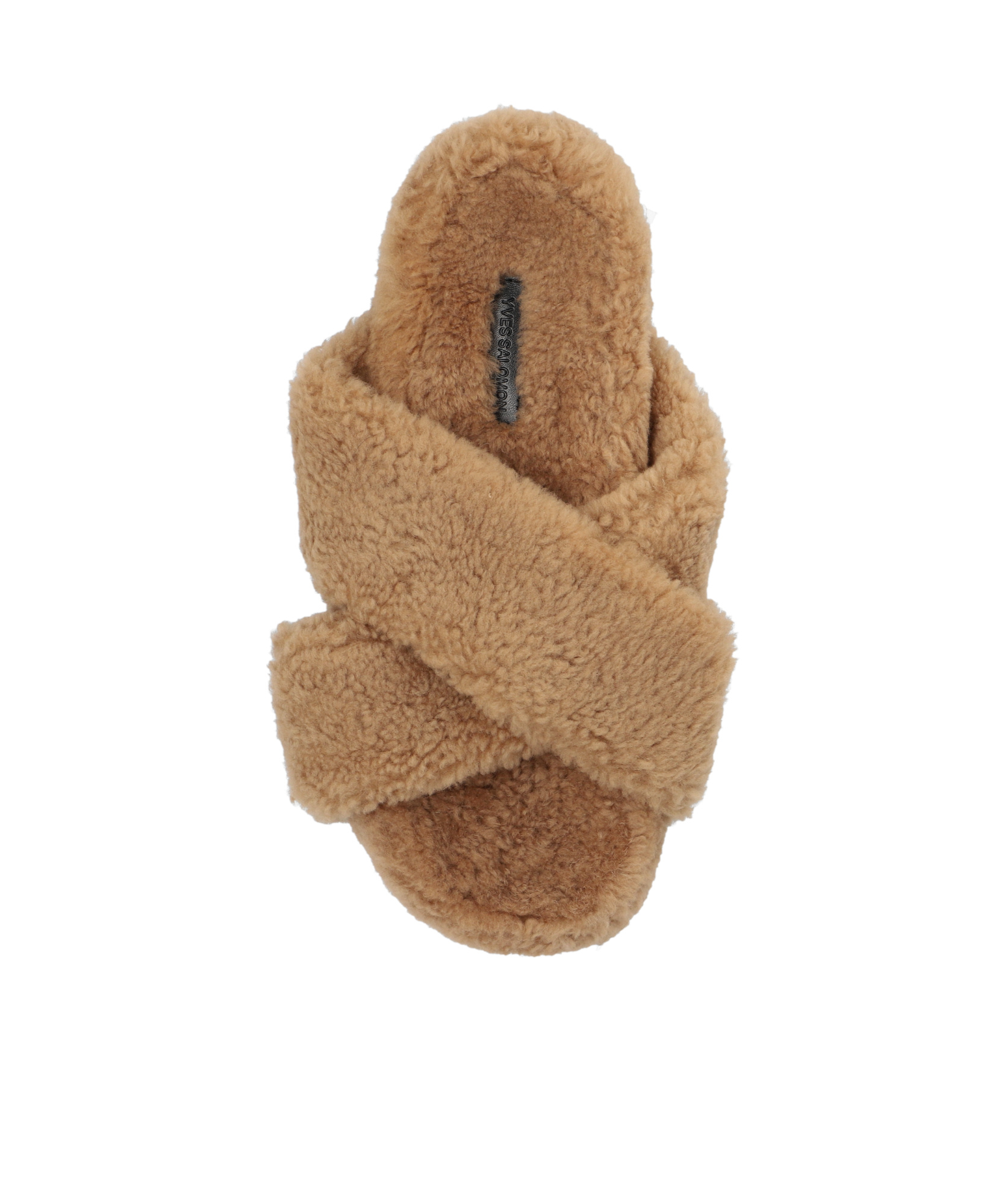 Yves Salomon Crossover-strap Faux-shearling Slippers In Brown