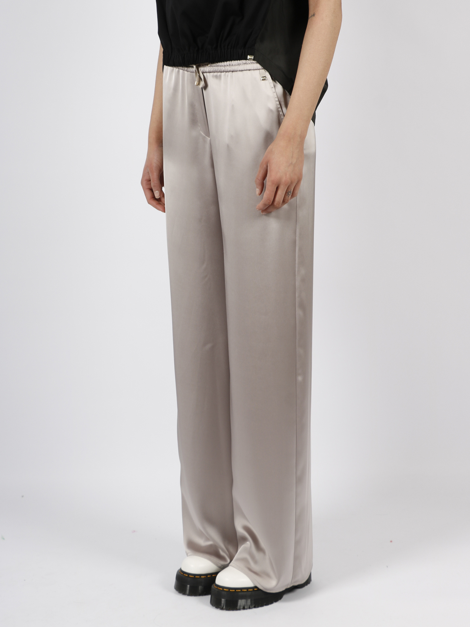 Herno Shiny High-waist Palazzo Pants In Gray