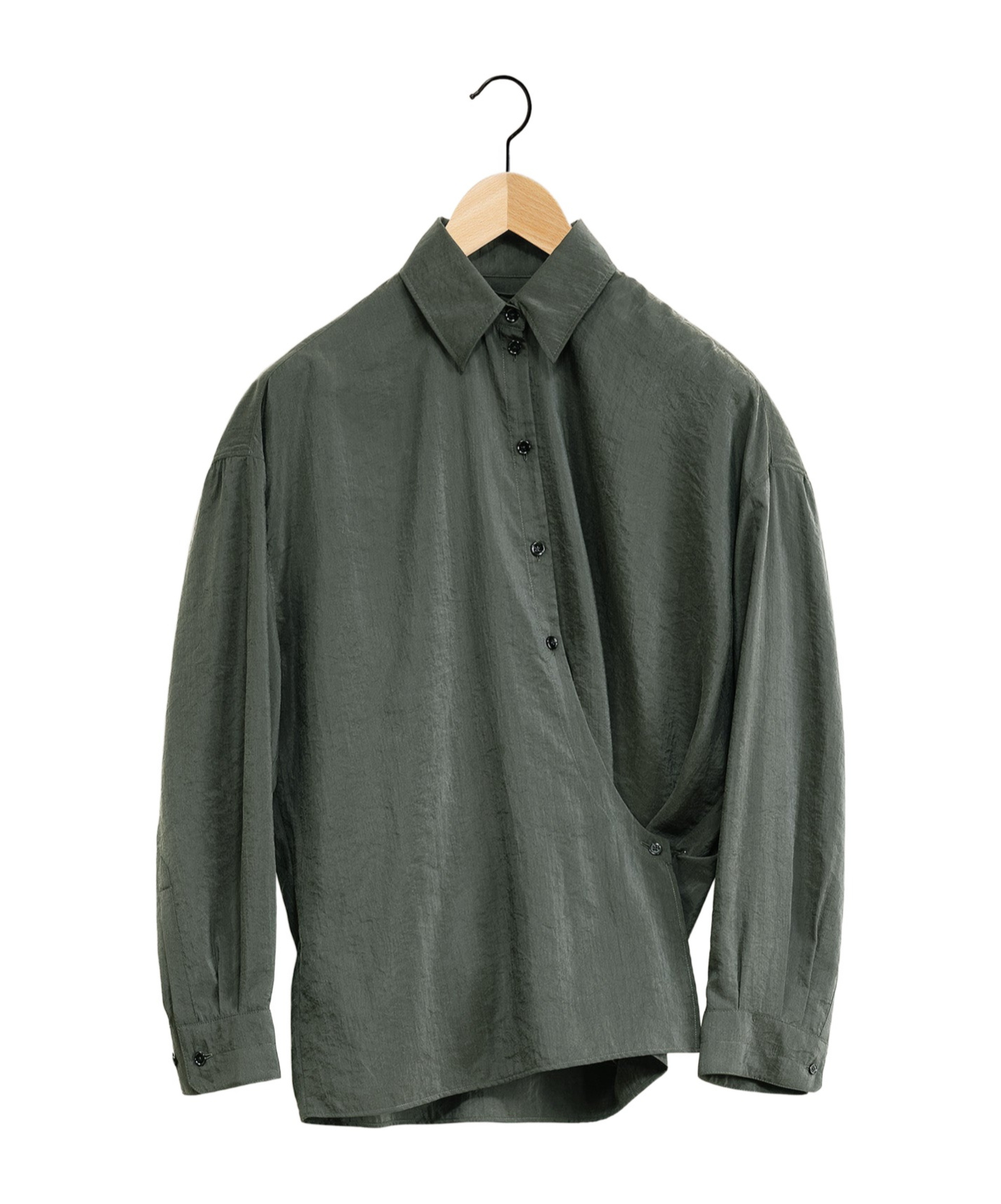 Lemaire Draped Silk Blend Shirt In Black