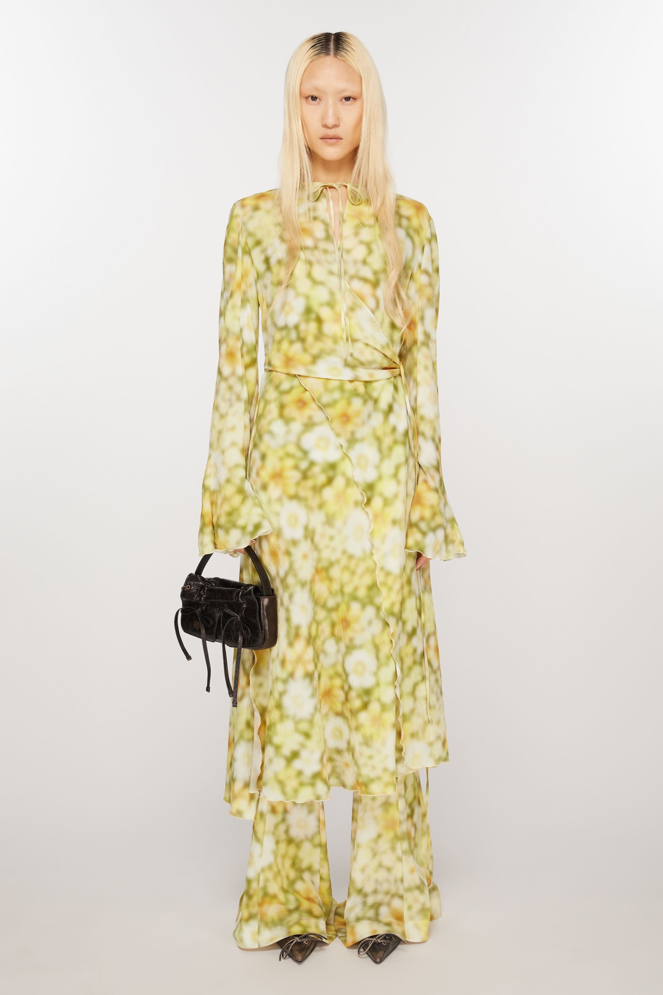 Shop Acne Studios Abstract-print Wrap Midi Dress In Yellow