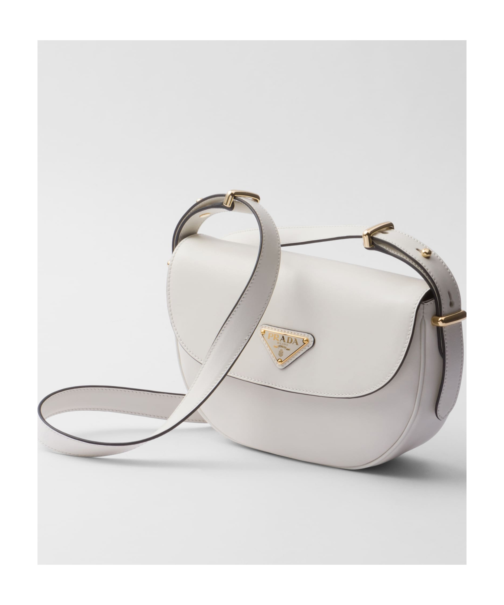 Prada Arqué Leather Shoulder Bag With Flap In White