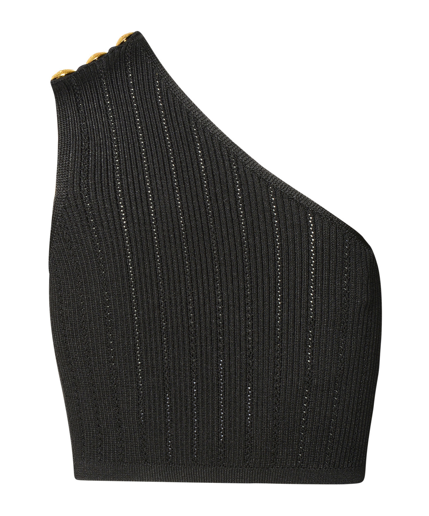 Shop Balmain Asymmetric Knit Top With Buttons In Black