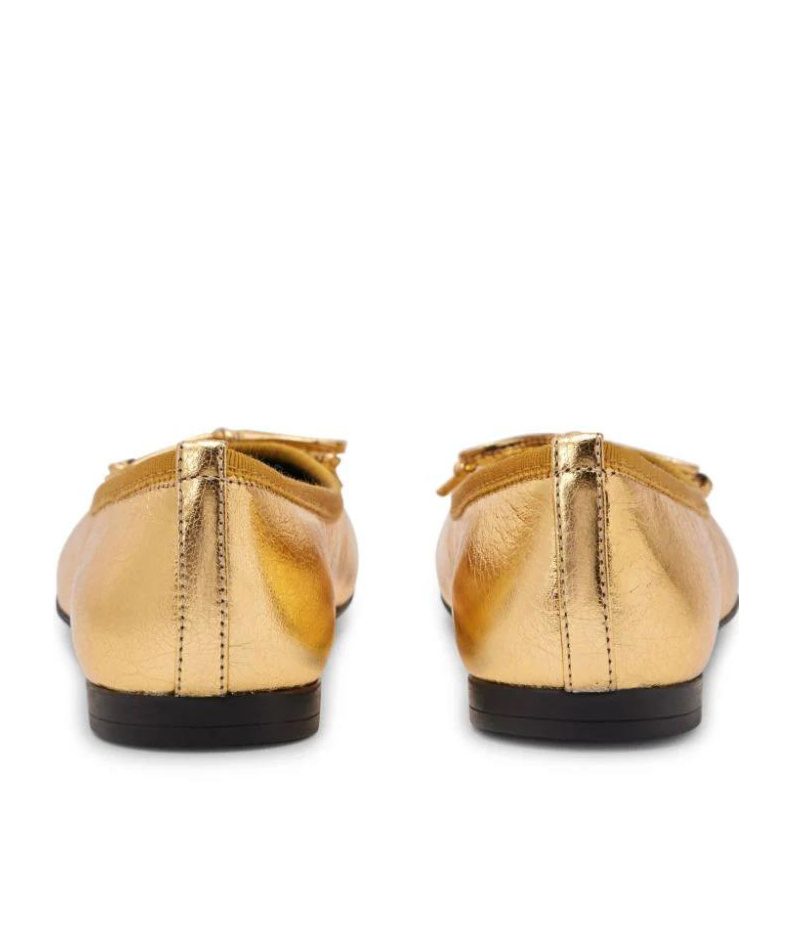 Versace Girls Gold Medusa Leather Ballerinas In Nude