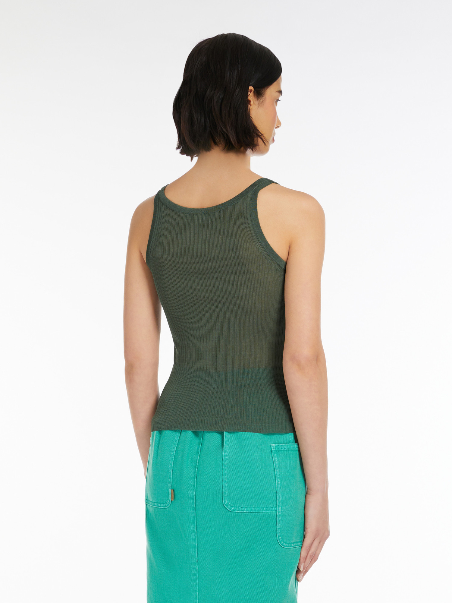 Max Mara Rib Round-necked Vest In Green