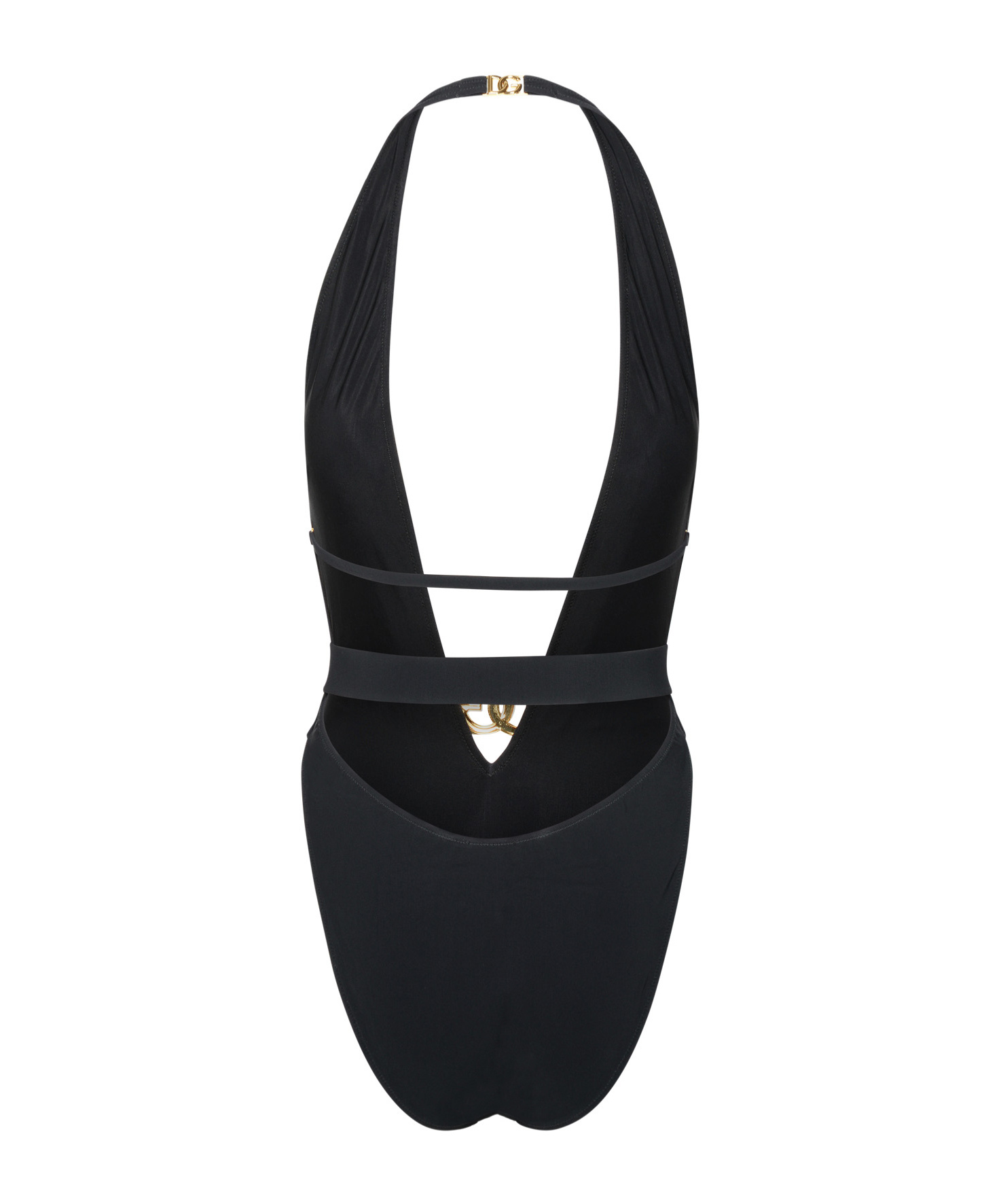 Shop Dolce & Gabbana Logo-plaque Plunge Swimsuit In Black