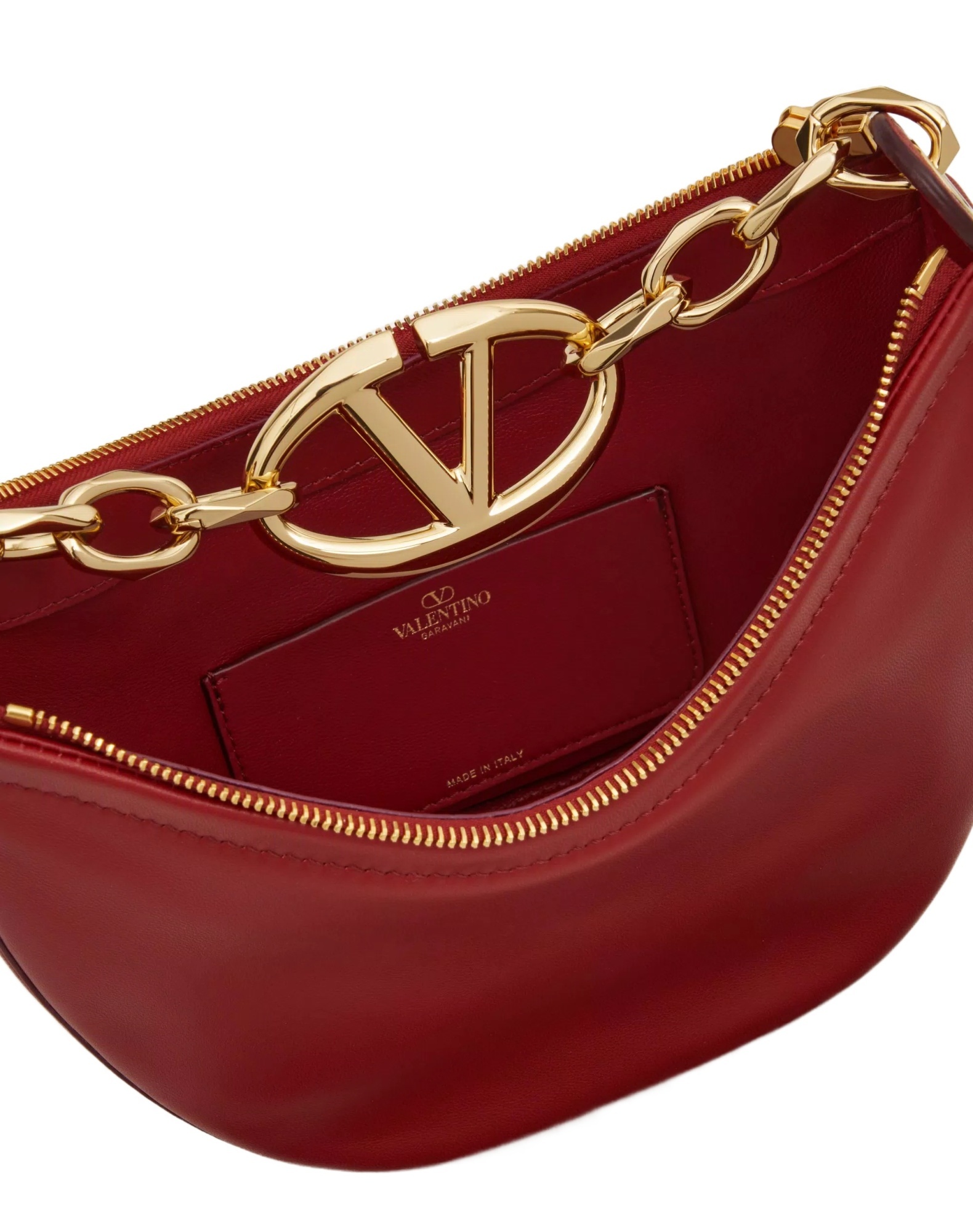VALENTINO GARAVANI MINI VLOGO MOON HOBO BAG IN NAPPA LEATHER WITH CHAIN