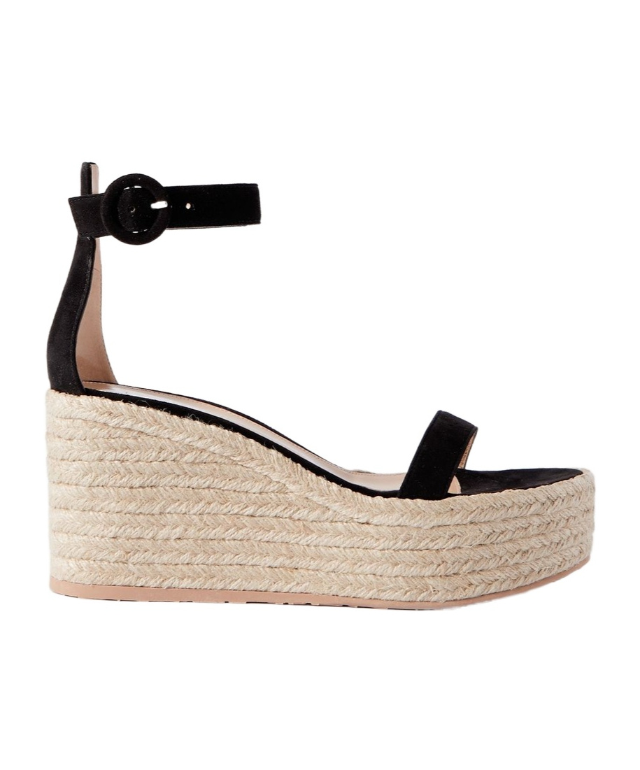Gianvito Rossi Suede Ankle-strap Wedge Espadrille Sandals In Nude