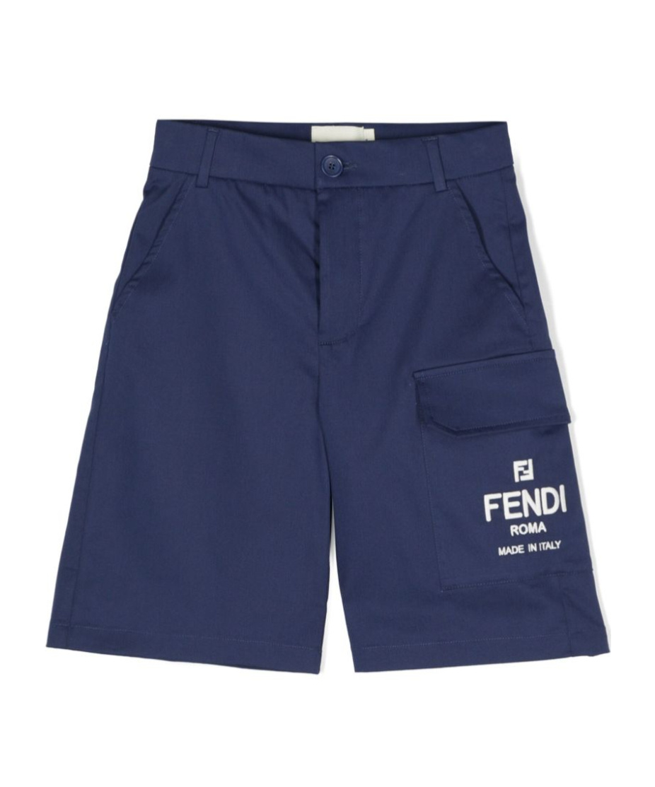 Fendi Logo-embroidered Cotton Shorts In Blue