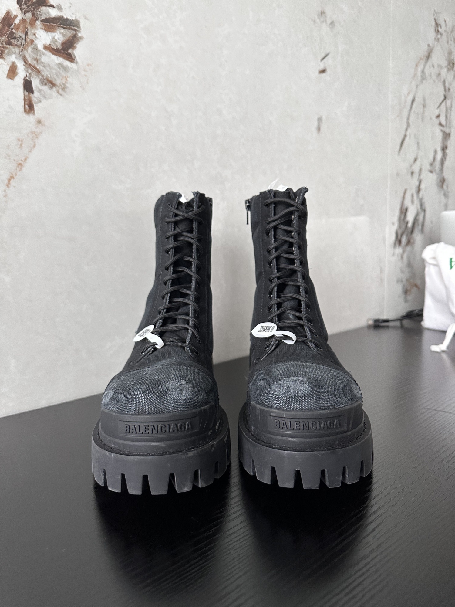 Balenciaga Lace-up Combat Boots In Black