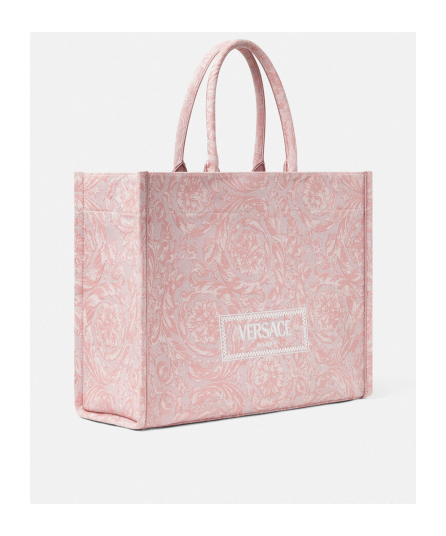 Versace Athena Barocco Jacquard Large Tote Bag In Pink