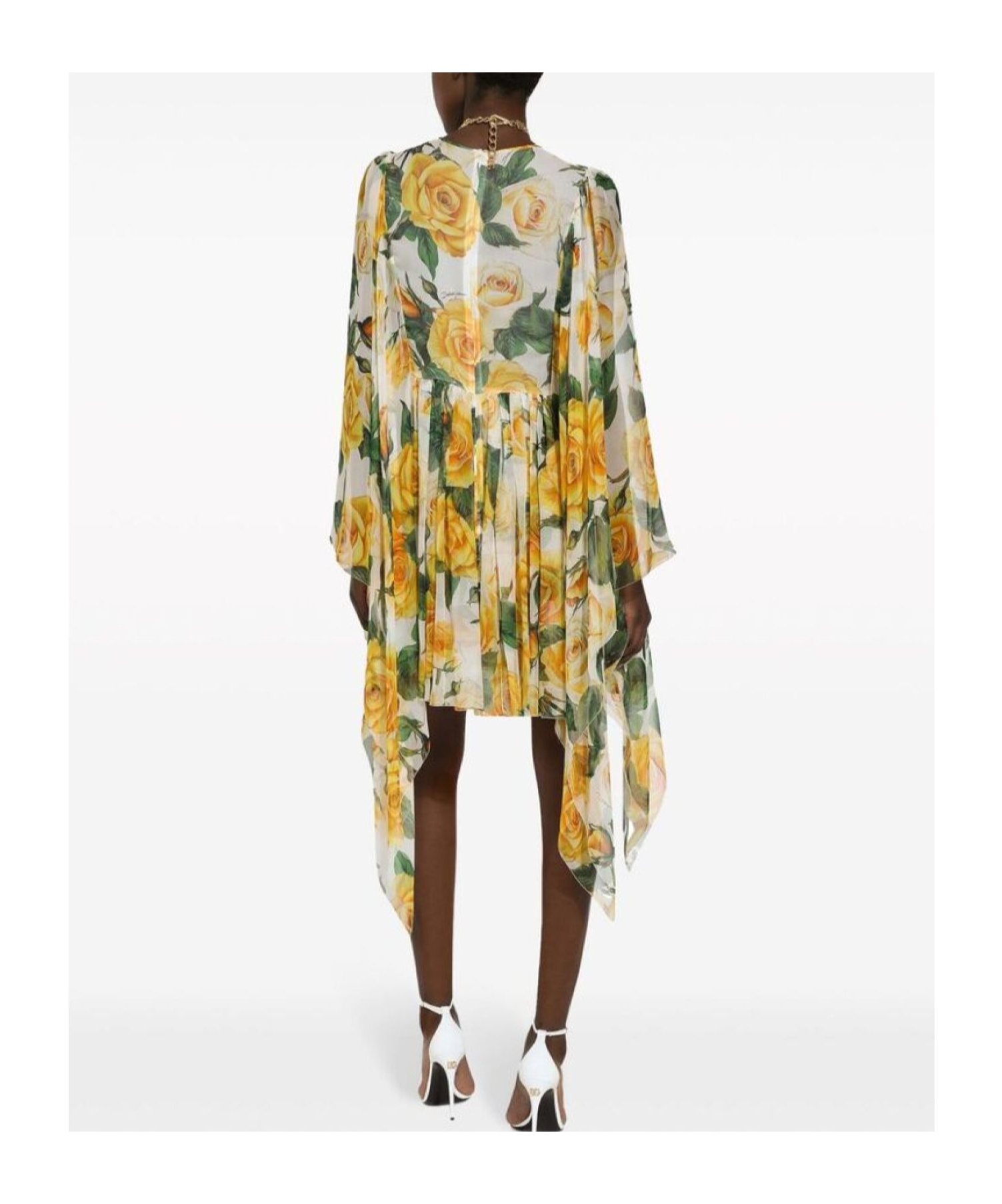 Dolce & Gabbana Silk Chiffon Rose-print Dress In Nude