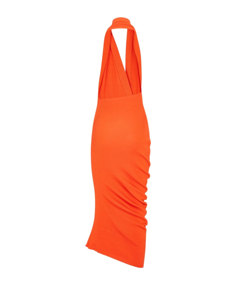 Fendi Halterneck Asymmetric Midi Dress In Orange