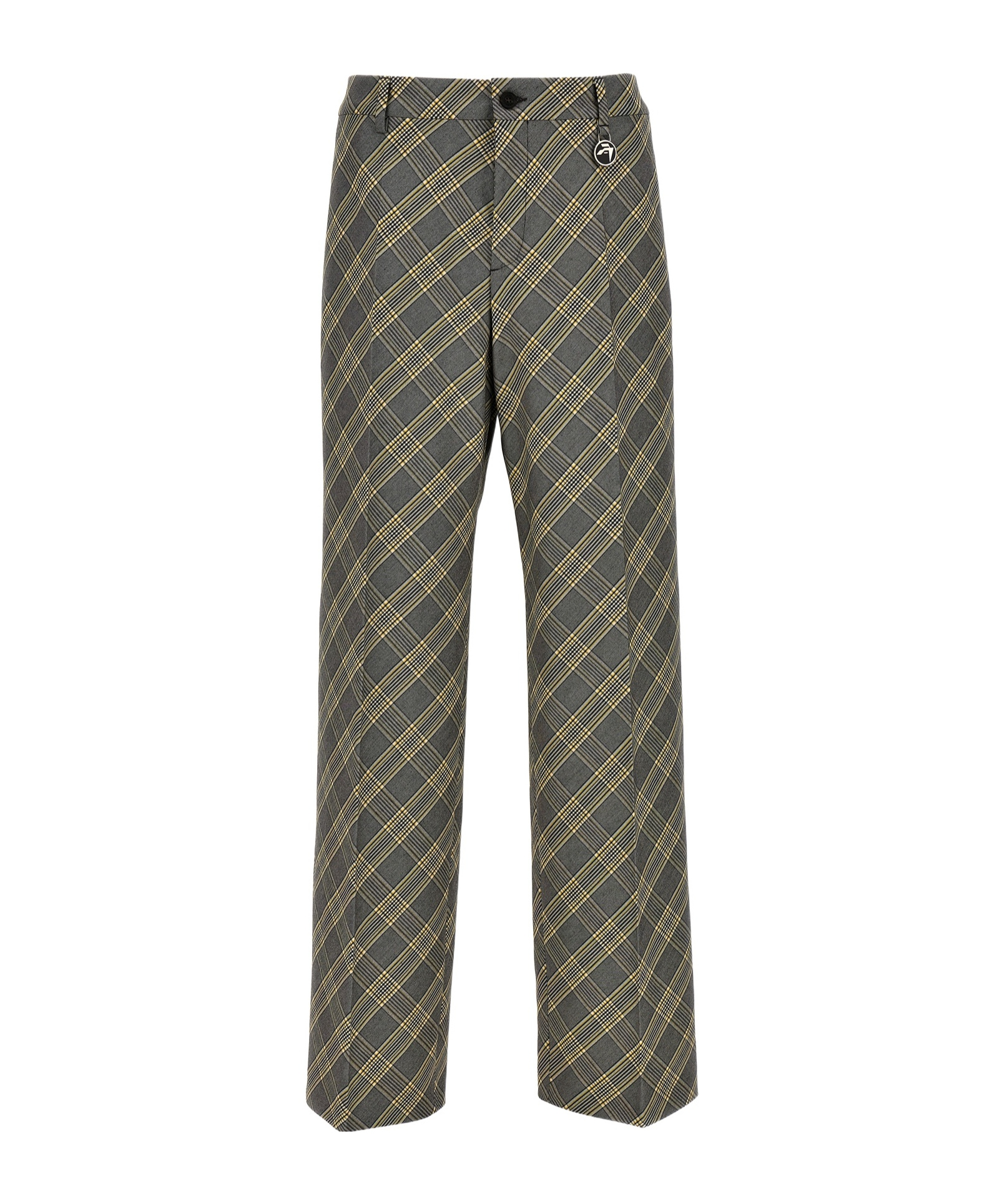 Ambush Check Print Cotton Trousers With Concealed Closure In Black