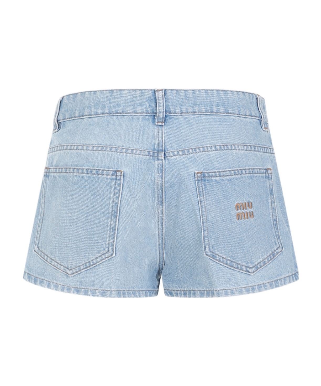 Miu Miu Logo-embroidered Denim Shorts In Blue