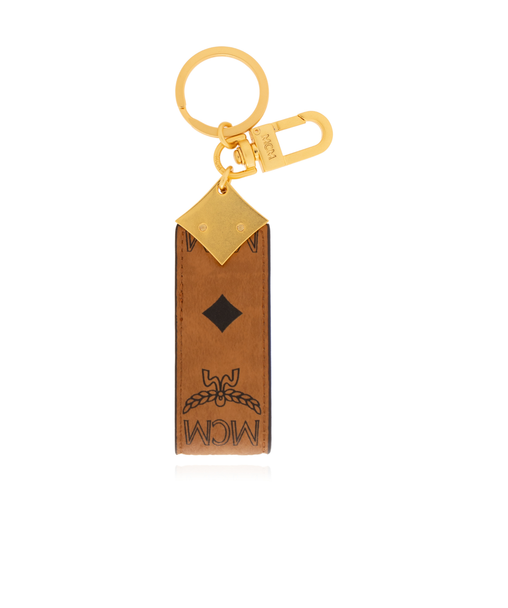 Mcm Aren Diamond Logo Key Holder In Visetos In Brown