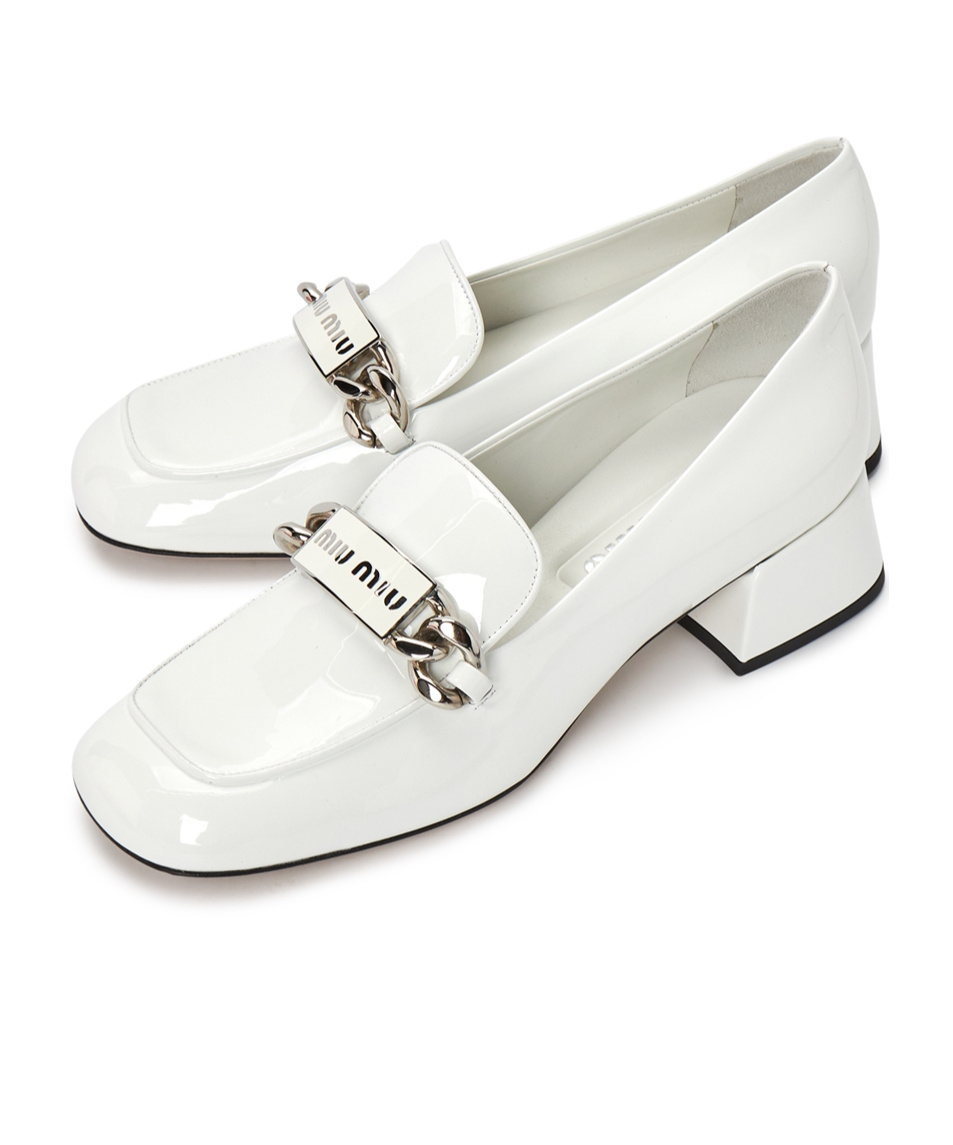 Miu Miu Square Head Loafer Shoes In White