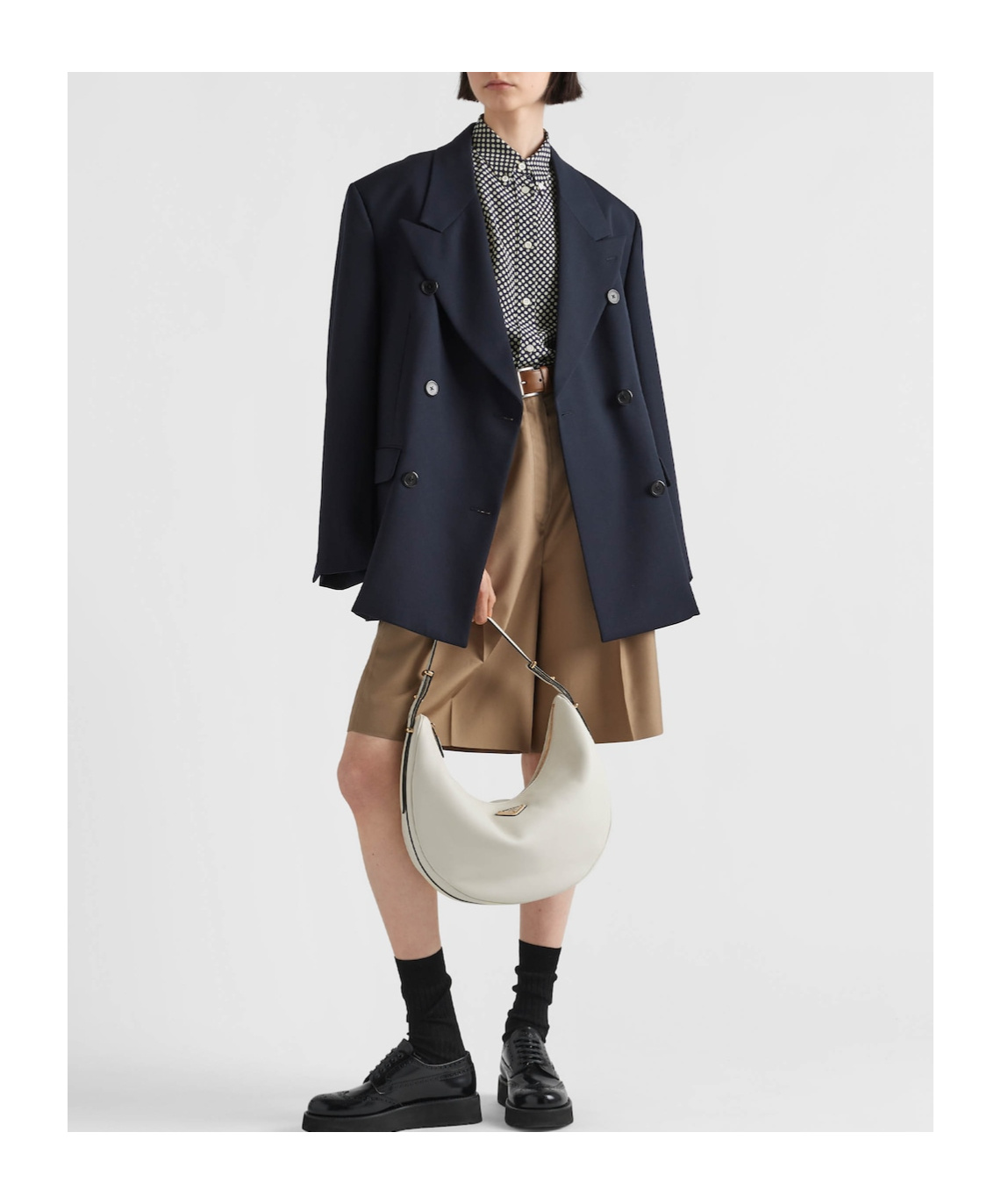 Prada Large Arqué Leather Shoulder Bag In White