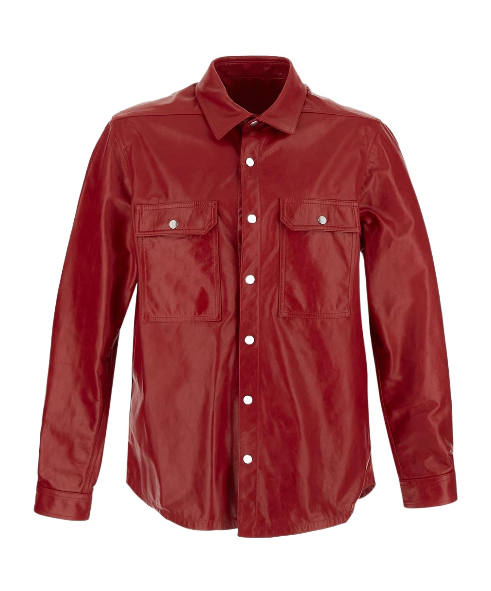Rick Owens Red Outershirt Leather Jacket In Red