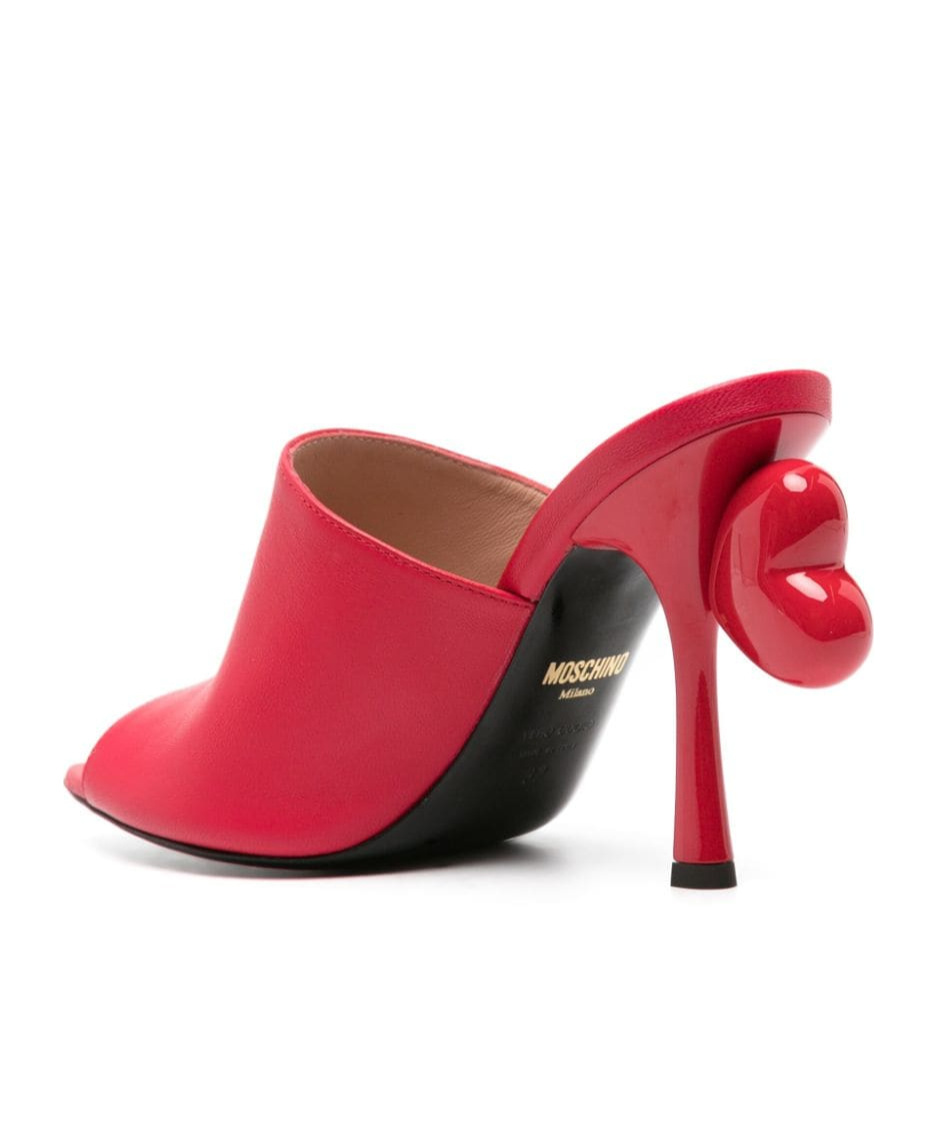 Moschino 100mm Heart-detail Leather Mules In Red