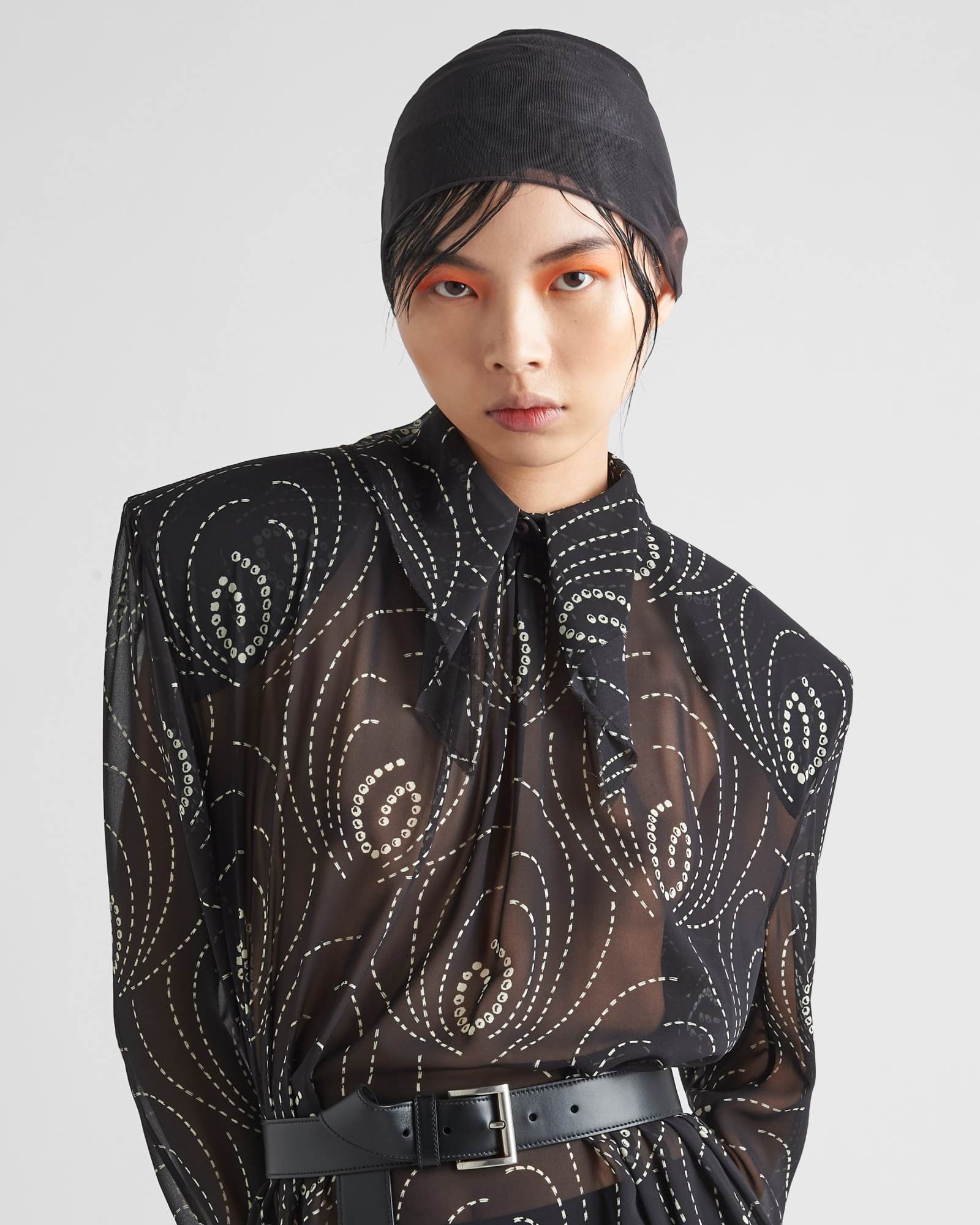 Prada Printed Georgette Dress In Black