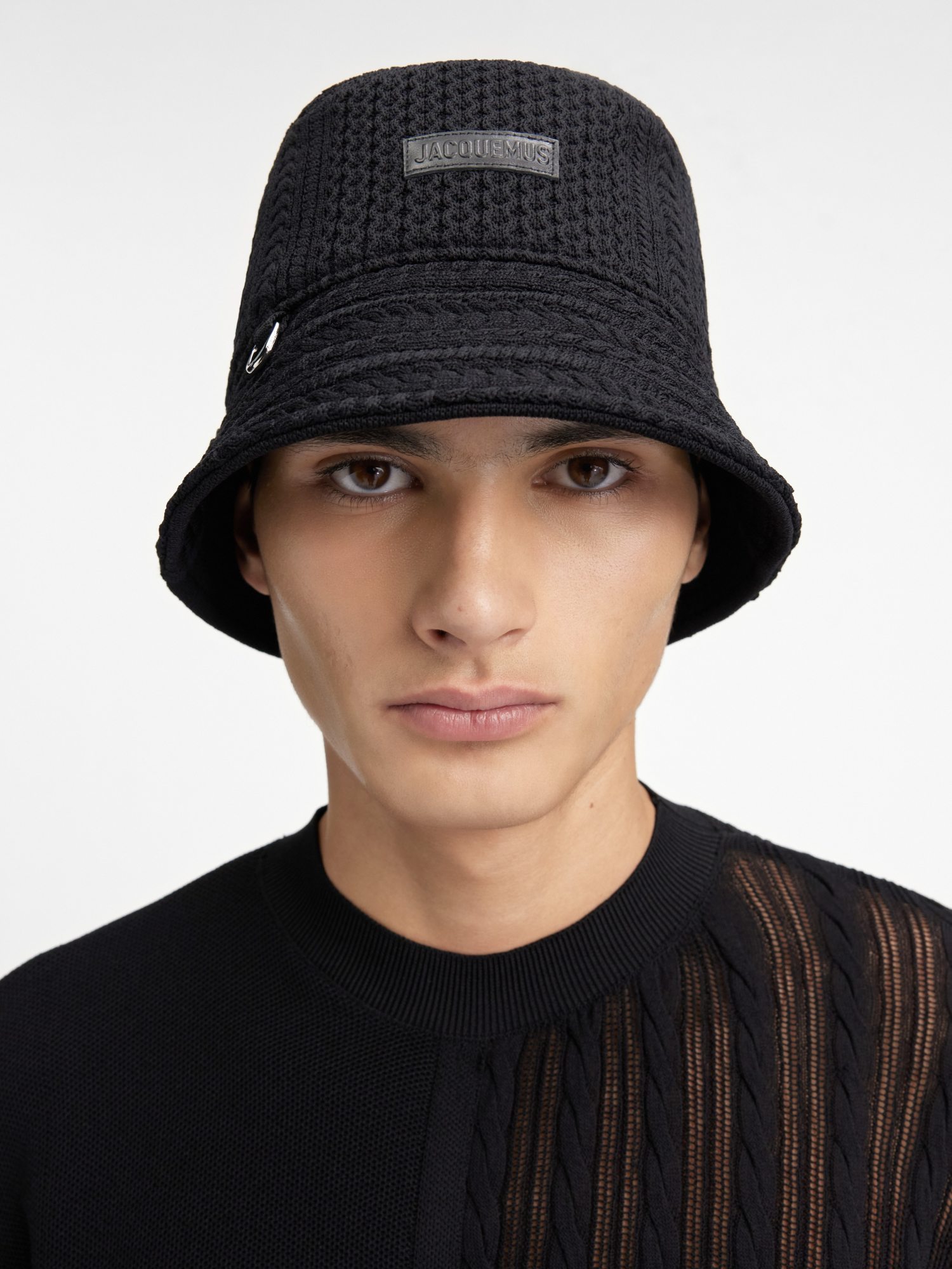 Jacquemus Le Bob Belo Cable Knit Bucket Hat In Black