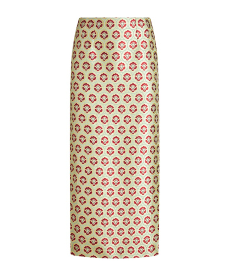 Shop Etro Shiny Jacquard Pencil Skirt In Nude