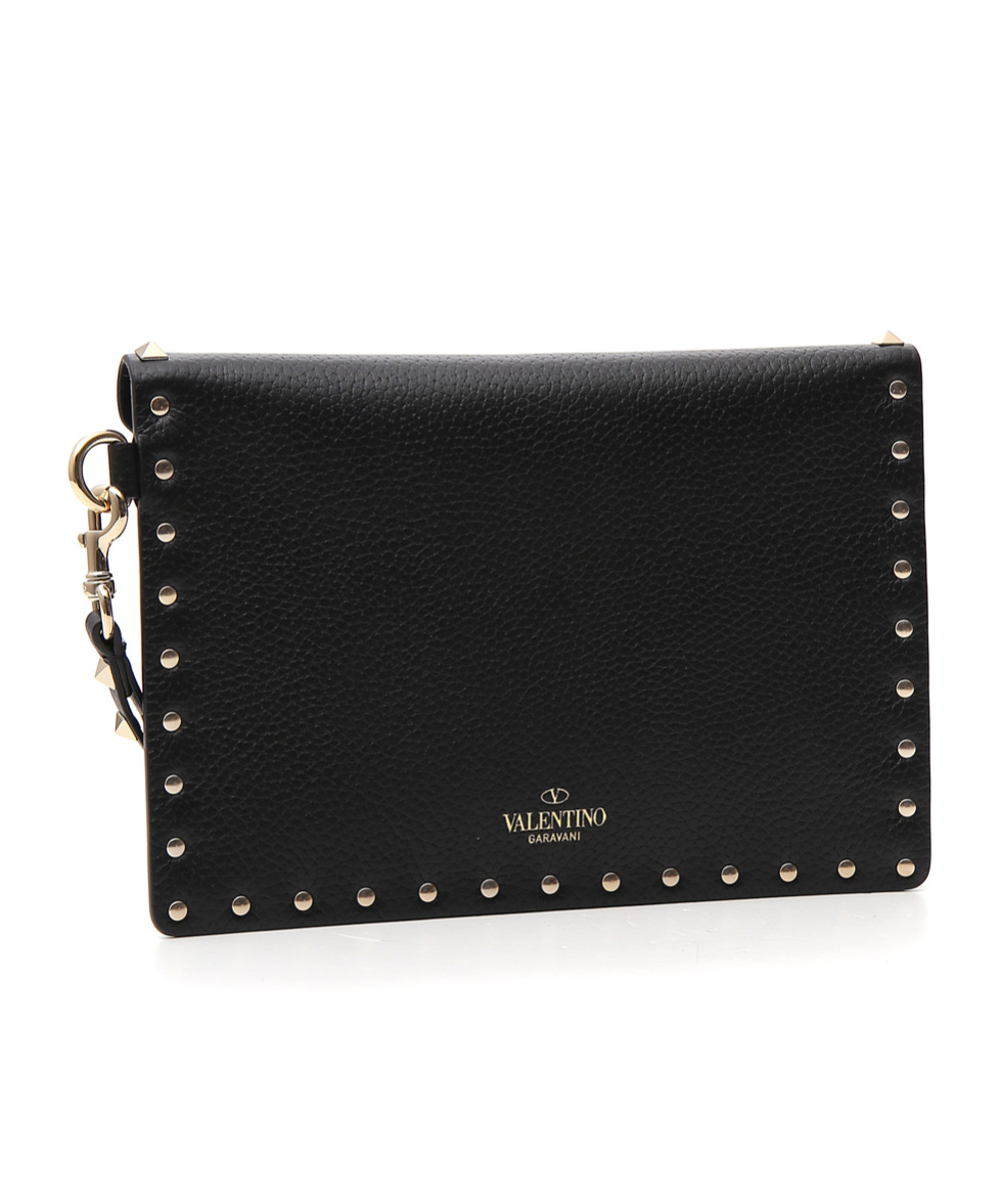 Valentino Garavani Rockstud Foldover Top Mini Clutch Bag In Black