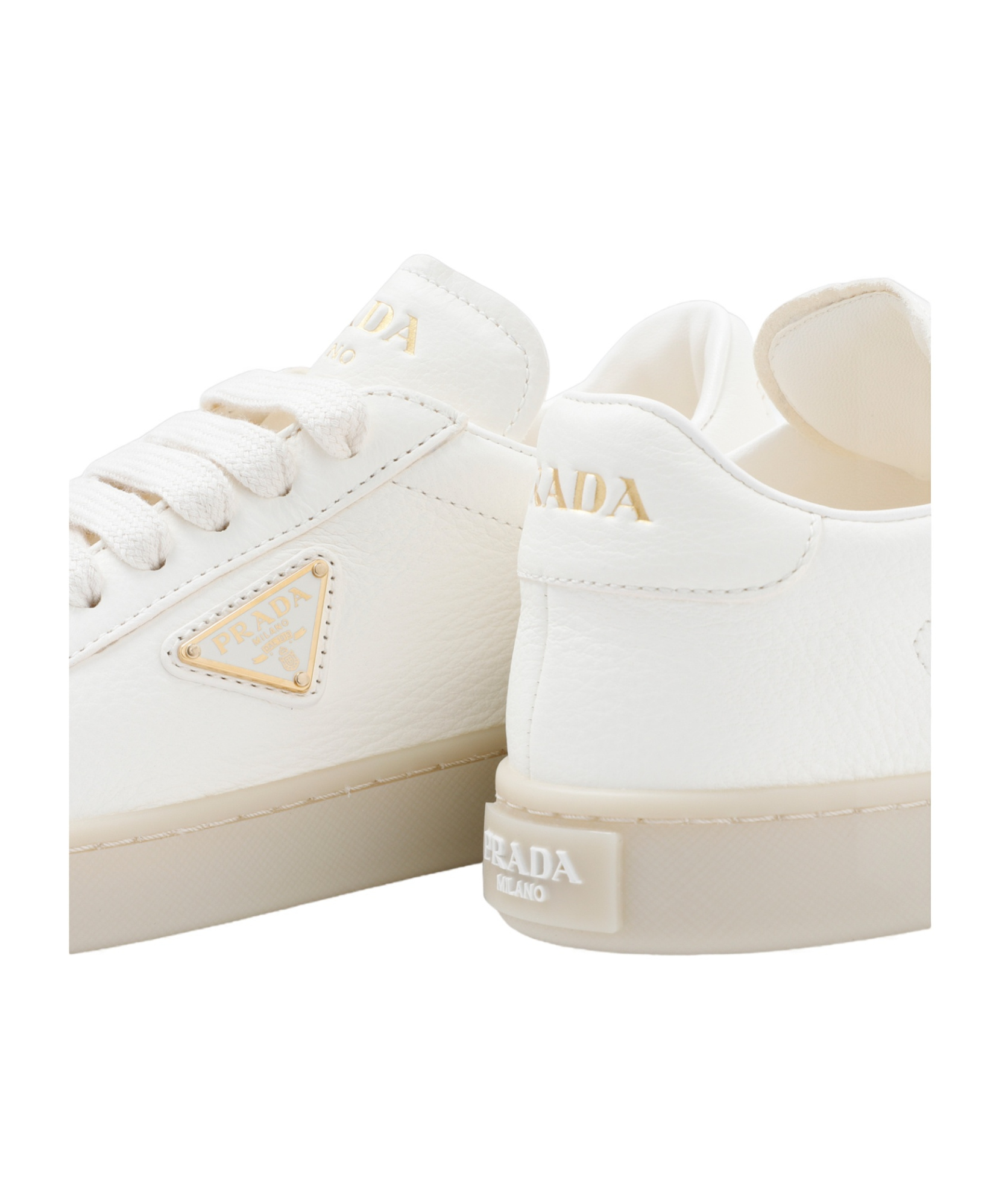 Prada Downtown Leather Sneakers In Nude