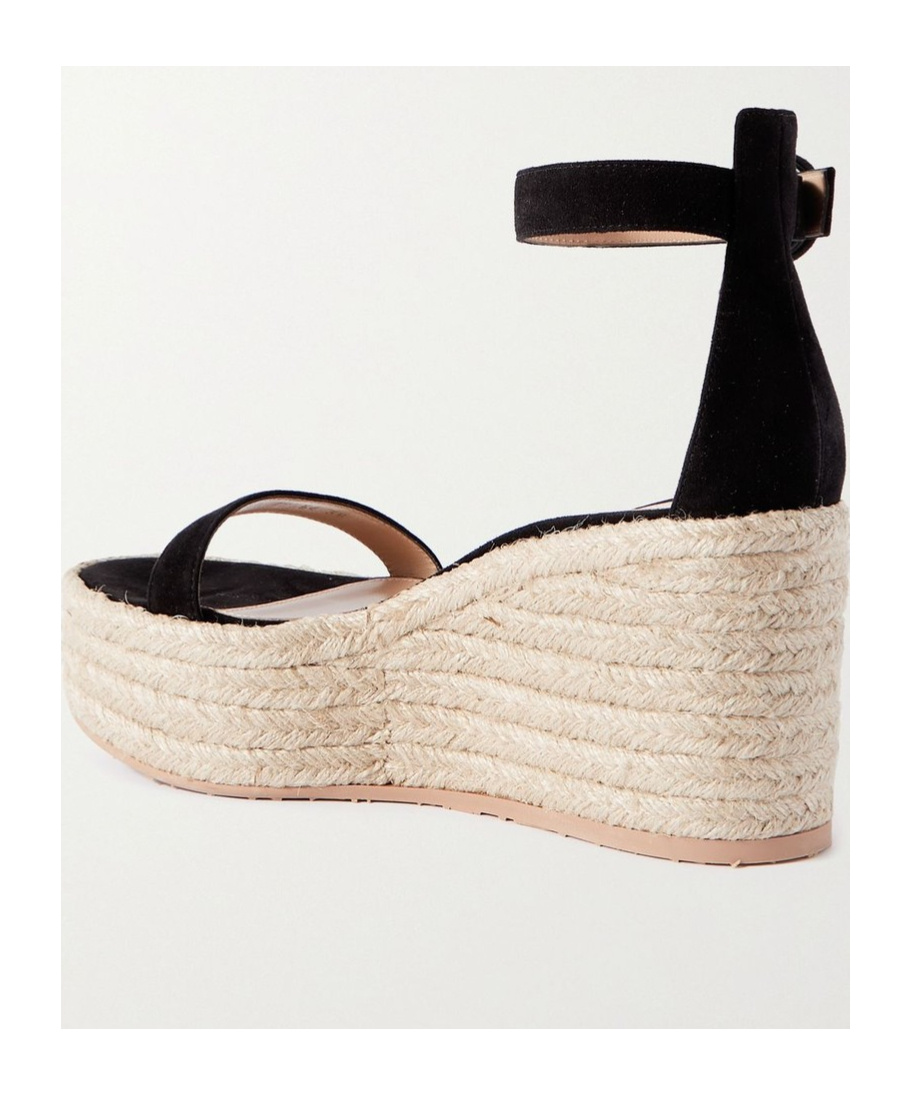 Gianvito Rossi Suede Ankle-strap Wedge Espadrille Sandals In Nude