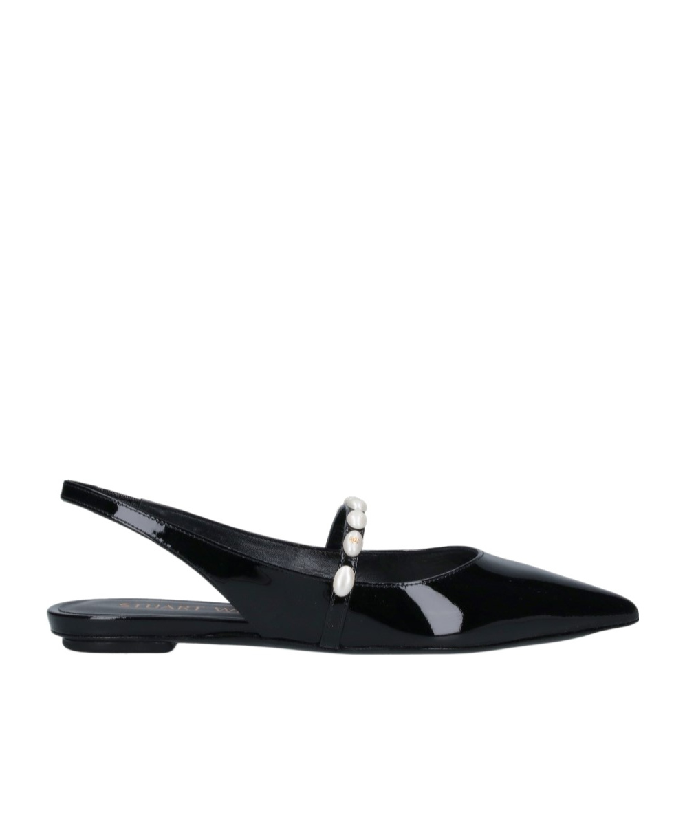 Stuart Weitzman Pearl Pointed Toe Ballerina Shoes In Black