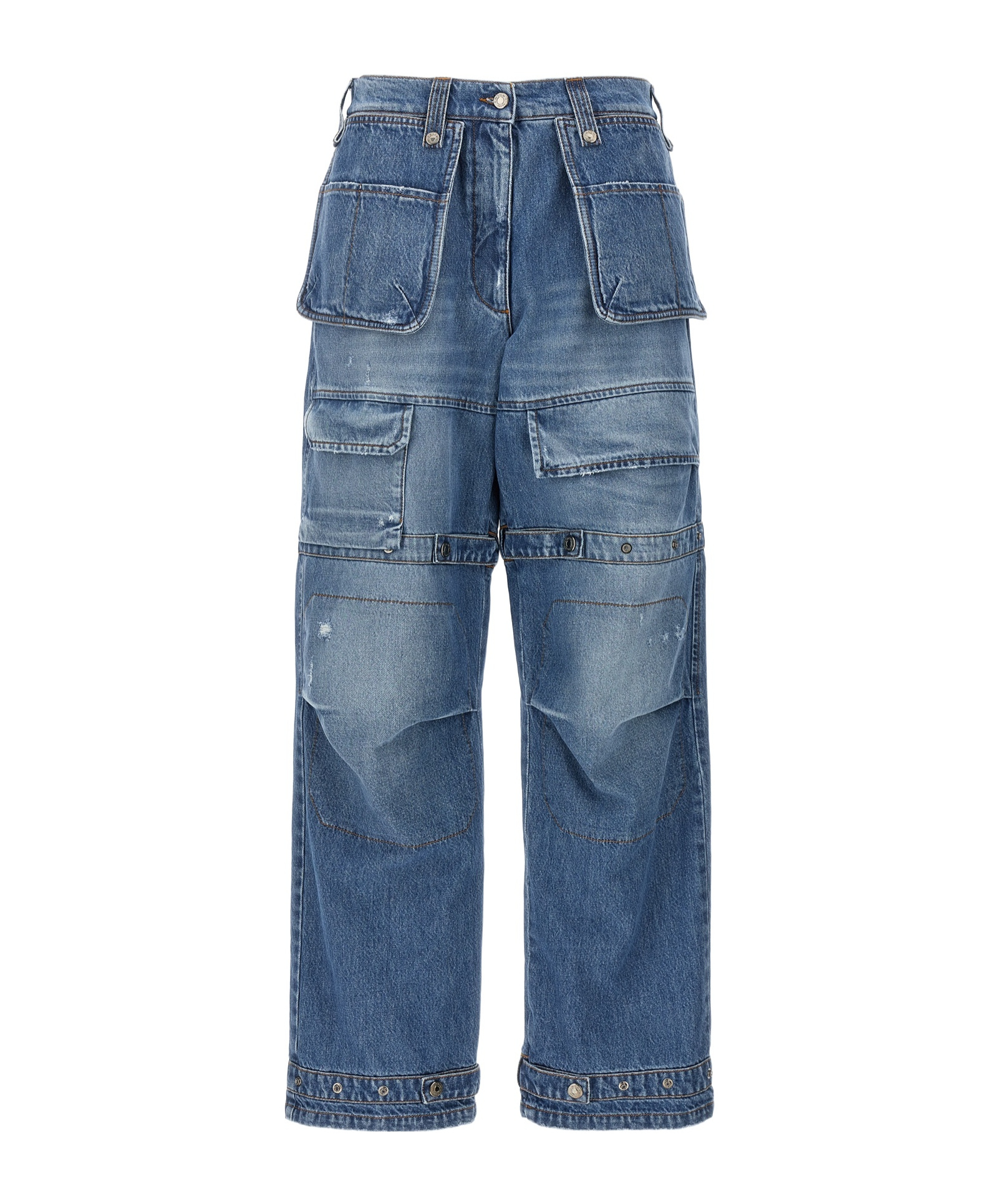 Msgm Cargo Denim Jeans Multi Pockets In Blue