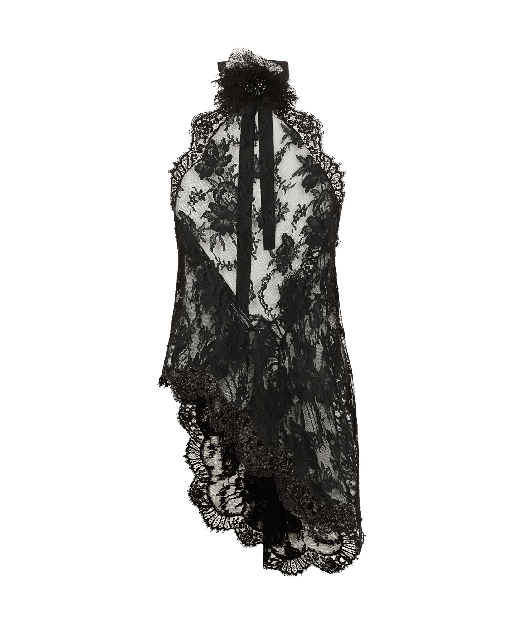 DOLCE & GABBANA DOLCE  GABBANA FLOWER DETAILED ASYMMETRICAL LACE TOP