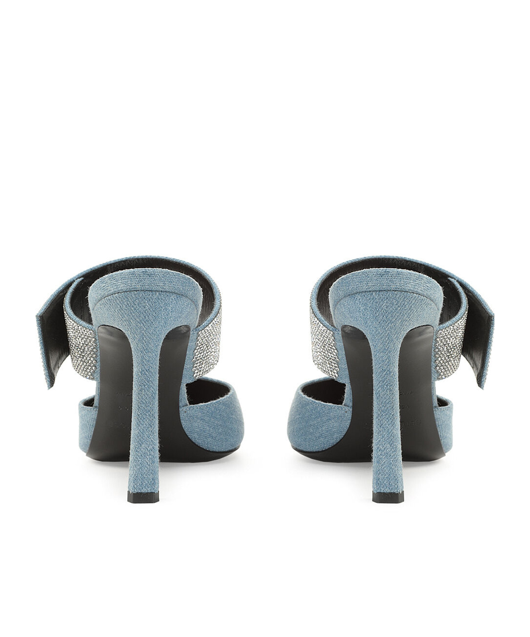 Sergio Rossi Stiletto Heel Denim Mules With Rhinestone Strap In Gray