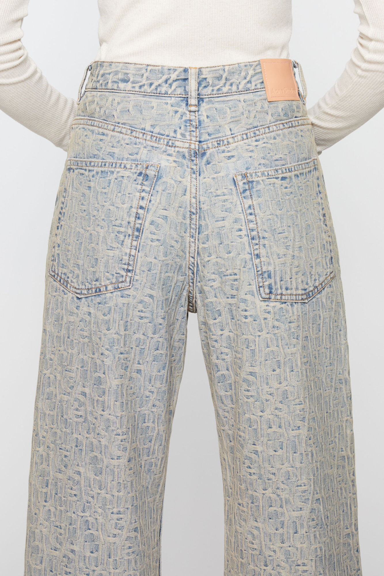 Acne Studios Monogram Jacquard High-rise Wide-leg Jeans In Gray