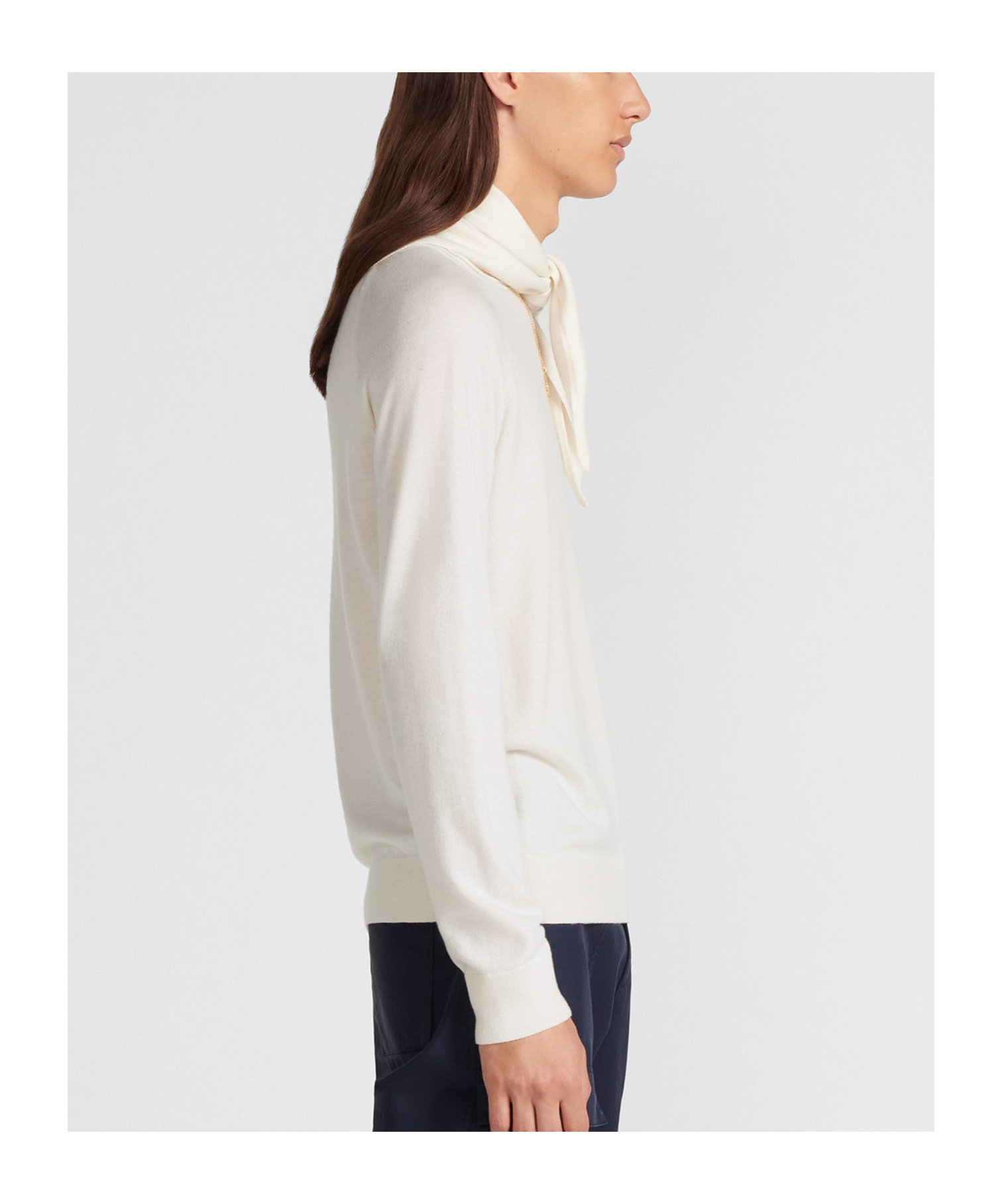 Dior Removable Headscarf Cashmere Sweater In White