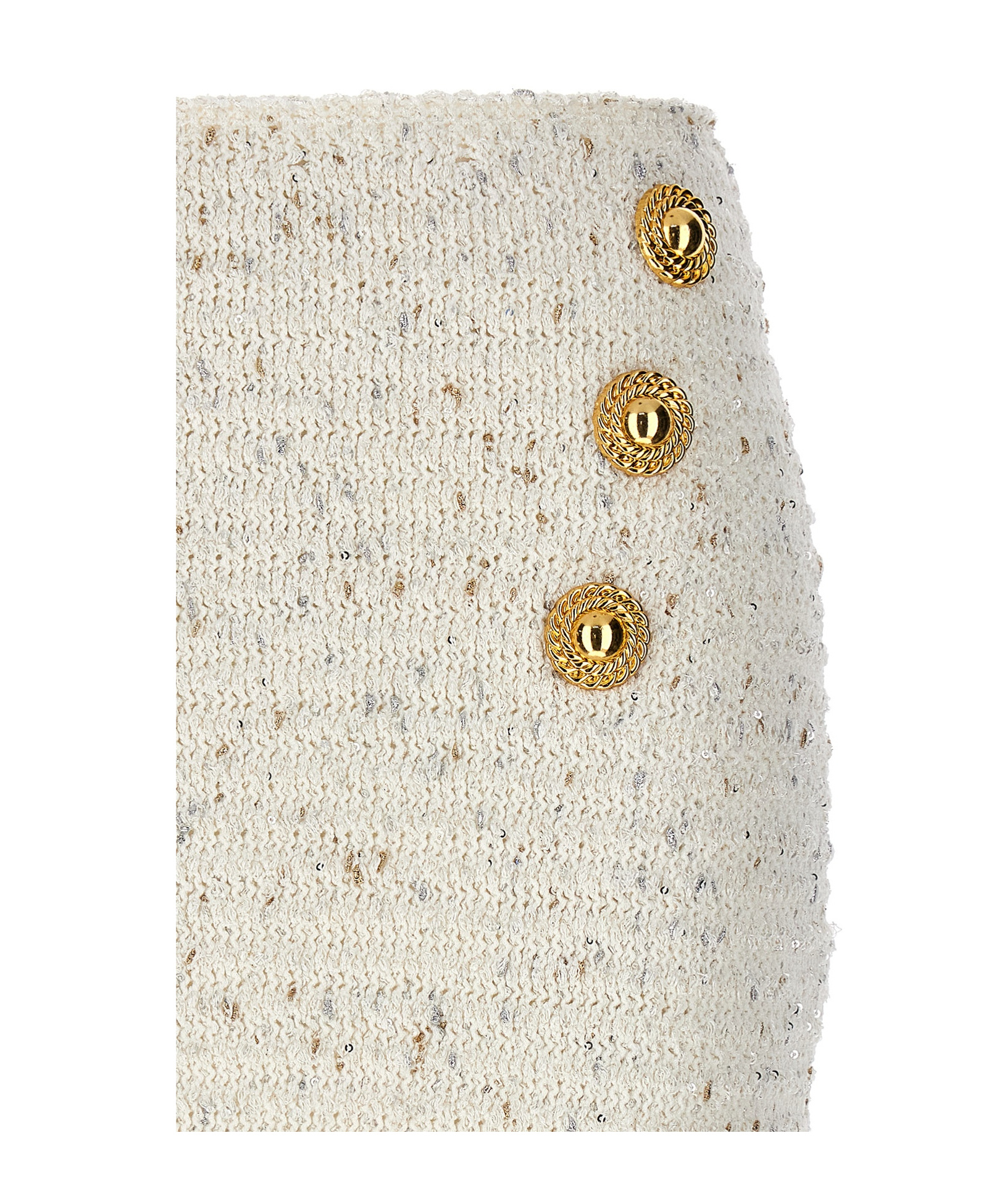 Balmain Tweed Skirt With Fringed Hem And Gold-tone Buttons In Nude