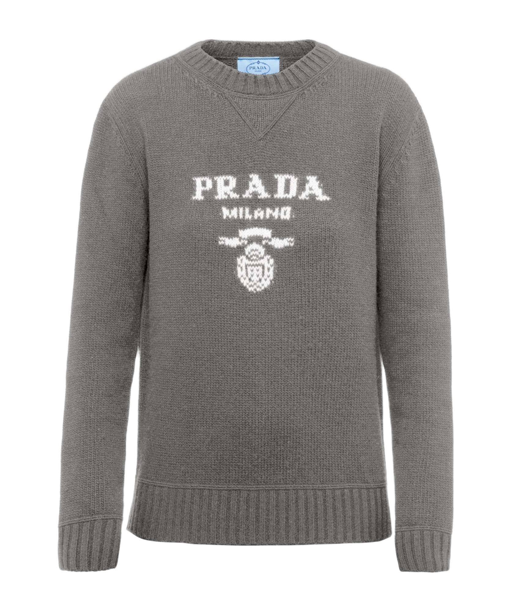 Prada Womens Grey Logo-intarsia Cashmere And Wool-blend Sweater In Gray